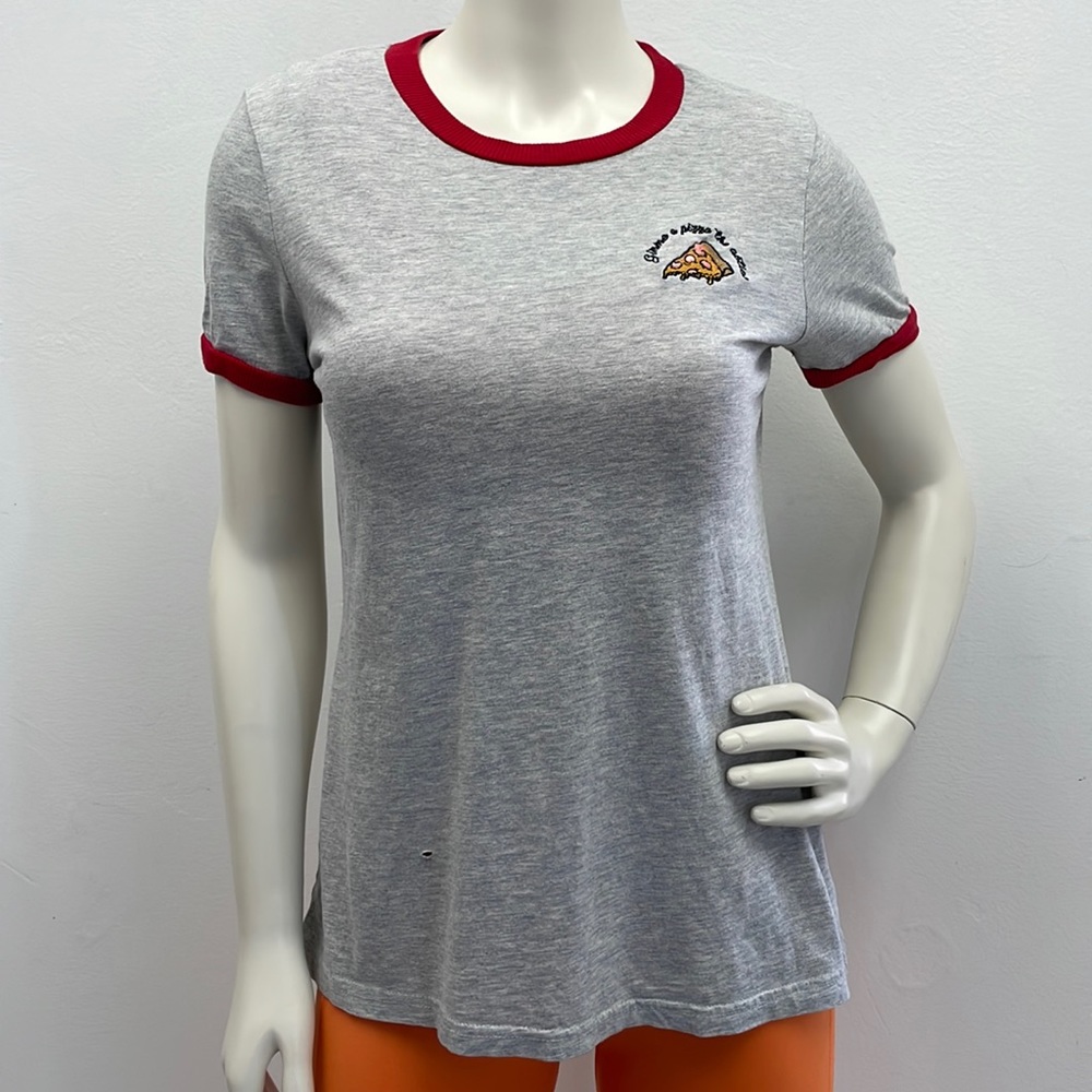 Heather Gray T-shirt with Pizza Embroidery